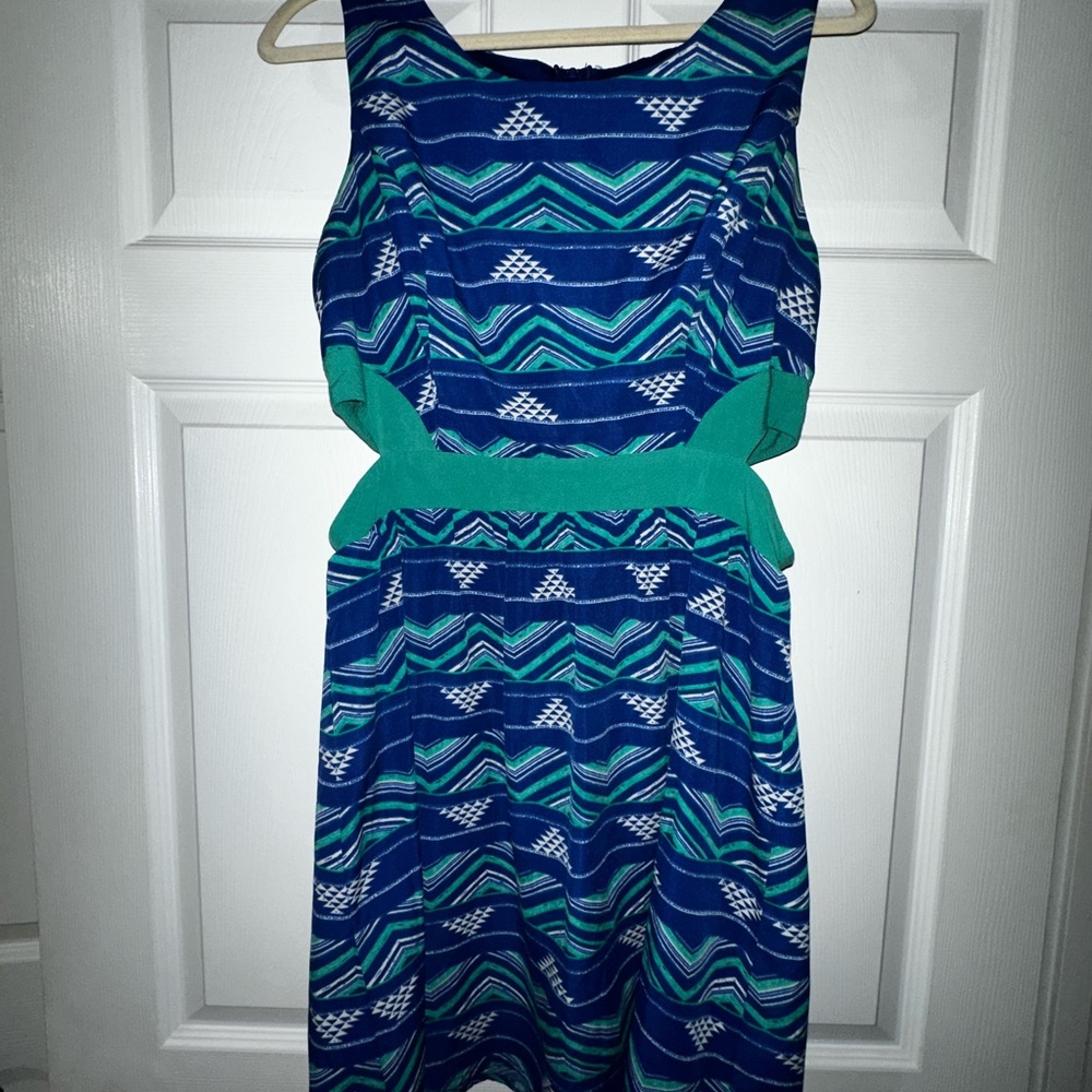 As U Wish Blue and Green Geometric Midi Dress